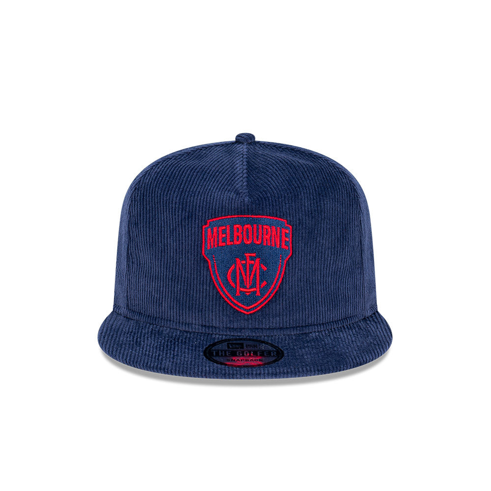 Melbourne Demons Hat - 2023 AFL Navy Corduroy The Golfer Snapback - New Era